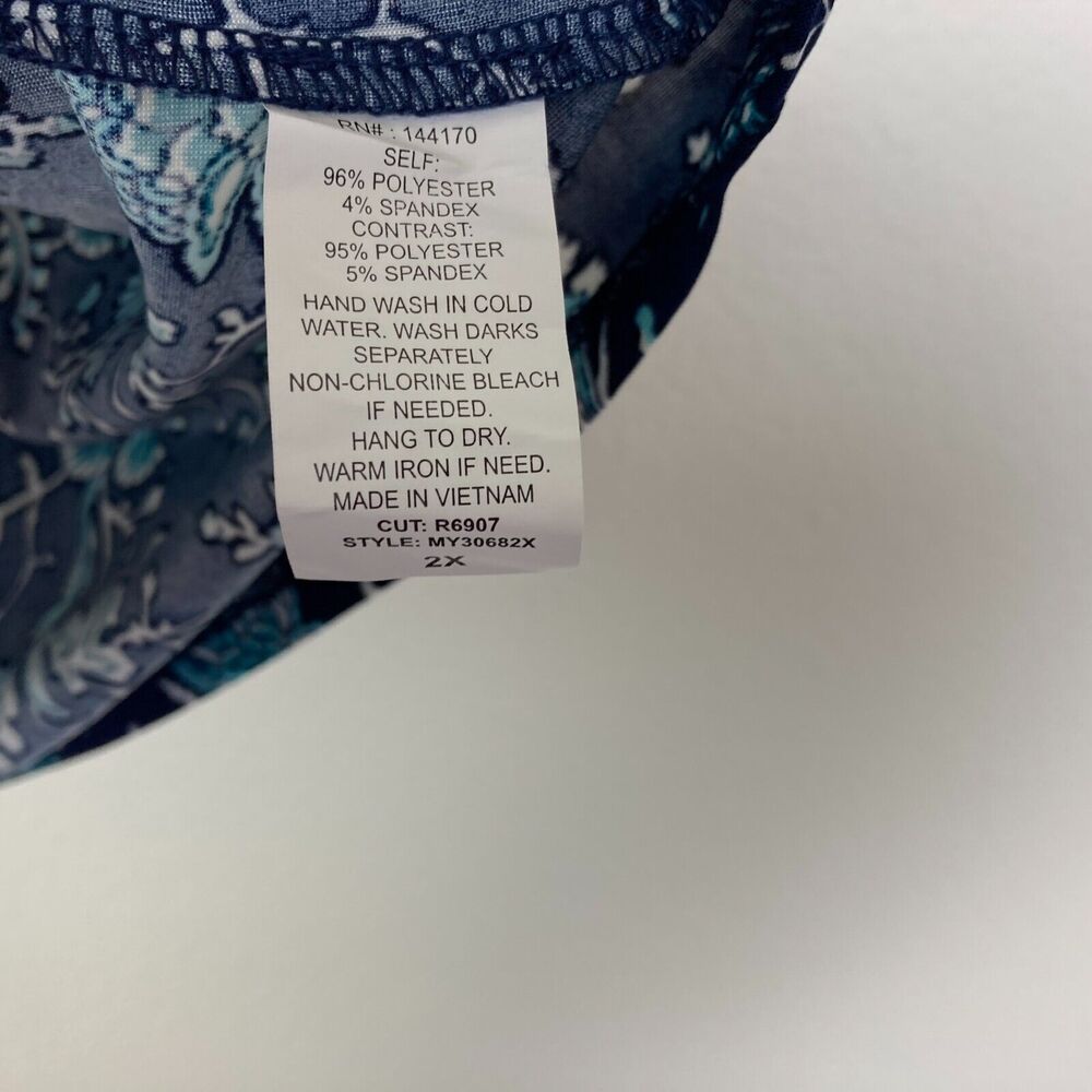 Lavish V-Neck Blouse Size 2X Blue Teal Floral Stretch Sparkly Mirror Dots - Picture 3 of 4